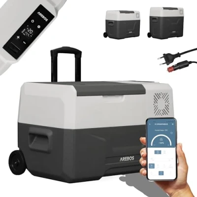 Bild av Arebos kompressorkylbox med hjul 27 liter Elektrisk frysbox APP kontroll för kylning, frysning och varmhållning Kyl ned till 20 C Kylbox bil, 12/24 V 230V Antracit
