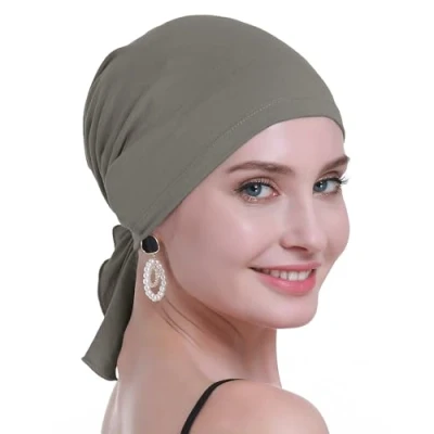 Bild av osvyo Bambu kemo huvudduk för kvinnor håravfall cancer Slip On huvudbonader turbaner hattar mössor förseglad förpackning, Mörk olivgrön, one size