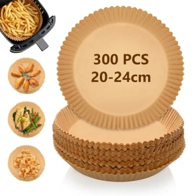 Bild av 300 stycken bakpapper för varmluftsfritös, 20 cm airfryer runt BPA fritt vattentätt oljebeständigt pergamentpapper liner tillbehör varmluftsfritös ugn mikrovågsugn