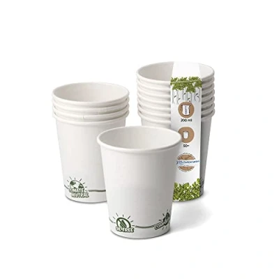 Bild av GREENBOX Återvinningsbar pappersmugg, vit kaffe med EcoUp© Icon och PLA beläggning I 50 Coffee To go engångsmugg biologiskt nedbrytbar 200 ml kaffemugg