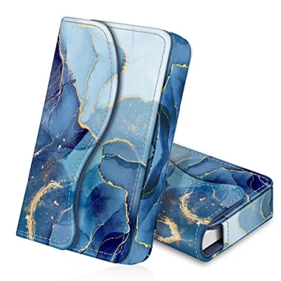 Bild av Fintie Visitkortsfodral, kortfodral, premium konstläder handgjort checkkortsfodral med magnetlås för kvinnor och män,, Z ozean marmor, 10*6*2 cm, Modern