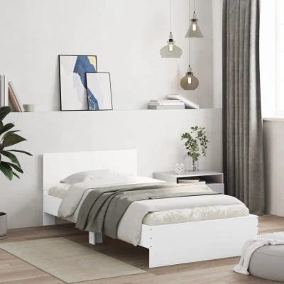 Bild av vidaXL sängram med huvudgavel vit 100x200 cm konstruerat trä, sovrumsmöbel, sängbotten, gästsäng, säng, enkelsäng,