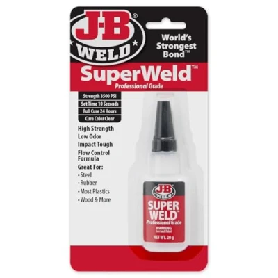 Bild av JB Weld JB33120 SuperWeld Instant Setting Hög styrka, 20 gramflaska, för stålgummi De flesta plaster trä och mer, bindningar på sekunder, botfärg klar