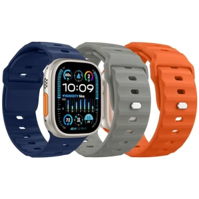 Bild av MoKo 3Pack Ocean band Compatible with Apple Watch Ultra 2 Strap 49mm 46mm 45mm 44mm 42mm for Men Women,Silicone Replacement Wrist iWatch Series 10 9 8 7 6 5 4 SE 2,M/O/S