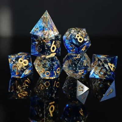 Bild av DND tärningsset 7 st D4 D6 D8 D10 D% D12 D20 polyester handgjord konstharts skarpkantad D &amp; kub för dungeons och dragons pathfinder rollspel bordsspel RPG MTG spel med presentförpackning