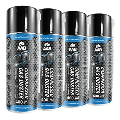 Bild av 4 x AAB Compressed Gas Duster 400 ml tryckluft för dator, tangentbord och annan kontorsutrustning, rengöring av bärbara datorer, luftdammare, luftburk, aerosoldammare, konserverad luft