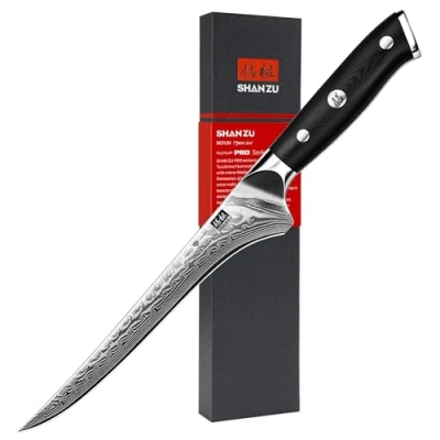 Bild av SHAN ZU Urbeningskniv 18 cm, Damaskus Fiskkniv, Super Sharp 67 Lagers Filékniv i Japansk Stålsula, G10 handtag, Professionell Kniv för att Akära ben och Kött PRO Series