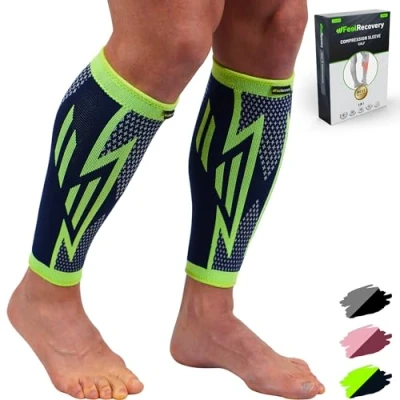Bild av 2 Paket Vadskydd för Män &amp; Kvinnor Sport Vadsleeves med Kompression Muskelbristning Vadmuskeln Elastiskt Vadstöd Löpning Andningsbar Halkfri (Grön, XL)