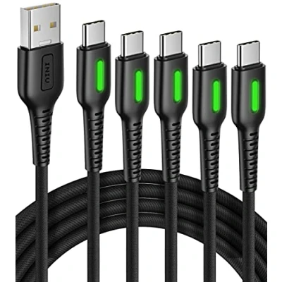 Bild av INIU USB C laddningskabel, [3+1,8+1,8+1+1m] 3,1A QC3.0 snabbladdande till kabel, nylonflätad typ kabel kompatibel med Samsung Galaxy S20 S10 S9 S8 Note 20 Huawei Xiaomi Google OnePlus LG.