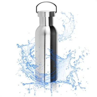 Bild av Robin Goods® dricksflaska i rostfritt stål med handtag högkvalitativ termocampingflaska brottsäker och BPA fri dubbelväggig 1000 ml (1 st 1000ml handtag)
