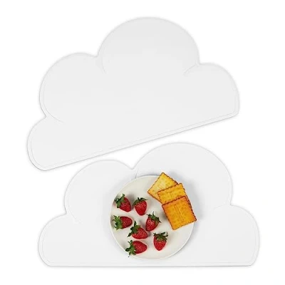 Bild av Relaxdays Bordstabletter för barn, set om 2, moln, halkfri, tvättbar, bordsset baby, B x D: 47,5 26,5 cm, vit