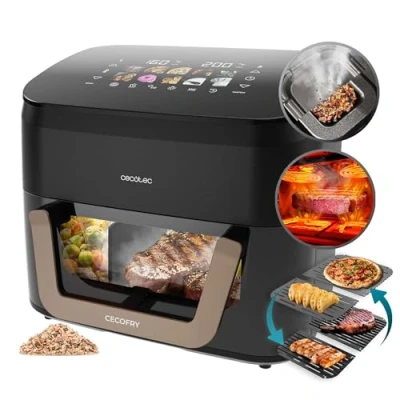 Bild av Cecotec Luftfritös 10 L Air Fryer Cecofry&amp;Grill Smokin&#039; 1 000. 2 200 W, 3 i Fritös, grill, tallrik. Inbyggd rökhus, menyer, temp 40200 C, dubbel temperatur, jämn matlagning