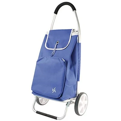 Bild av Amig Shoppingvagn med 2 hjul Isolerad termisk väska Lätt aluminium Maximal belastning 15 kg 50 l kapacitet 95 x 45,5 12 cm Blå