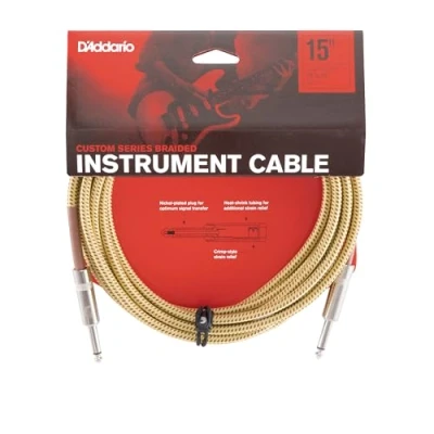 Bild av D&#039;Addario gitarrkabel gitarrtillbehör anpassad serie flätad kabel 4,57 meter tweed 1 pack
