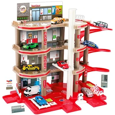 Bild av STARLUX 401006 Super Garage Stationsservice Autentiskt litet bilgarage med komplett bensinstation 4 nivåer, röd grå svart, 12 x 37,7 42,5 cm