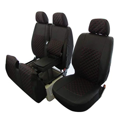 Bild av Designad för att passa MERCEDES SPRINTER VW CRAFTER 2006 2018 LHD eco läder röd THREAS sätesskydd 2+1