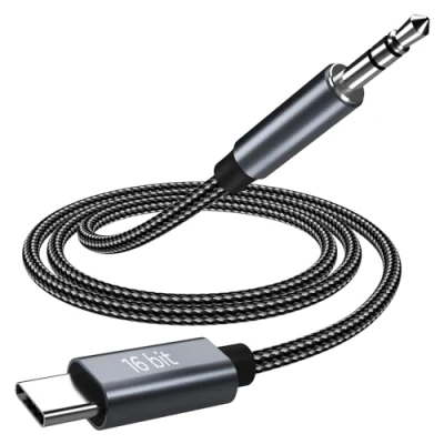 Bild av USB C till 3.5mm Audio Aux Jack Kabel från MMOBIEL 16 bit Typ Hörlurar Stereosladd Bilkabel Kompatibel med iPhone 15 serien, iPad Pro, Samsung Galaxy S24 S23 S22 S21 etc 1m