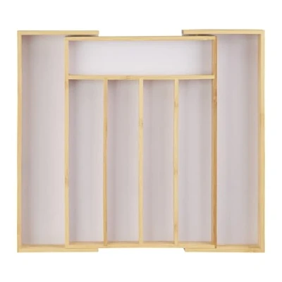 Bild av Relaxdays Besticklåda, utdragbar, justerbar bredd, 5 till 7 fack, bambu, HBT: x 40 35 cm, natur/vit