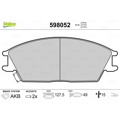 Bild av VALEO 598052 Jeu de plaquettes frein Essieu avant contact signal d&#039;usure inclus sans tôle anti bruit HYUNDAI: Getz, ACCENT 2, 1