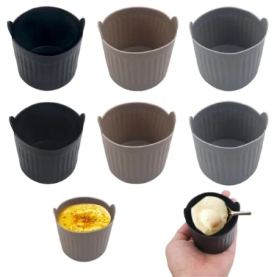 Bild av 6 stycken muffinsformar, muffinsformar av silikon återanvändbara, bakformar för kakor, krämer och puddingar