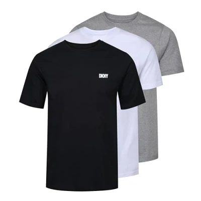 Bild av DKNY Herr 3 pack t shirt 100% bomull designer myskläder kortärmad, svart/vit/grå marl, S