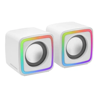 Bild av MARSGAMING MSCUBEW Vita, kompakta RGB spelhögtalare, 8 W DSP ljudprocessor, volymkontroll