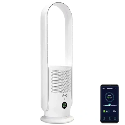 Bild av djive ARC Portable 2in1 mobil fläkt och luftrenare, bärbar, 6 timmars batteri, HEPA 14 filter UVC 99,995% av pollen, damm bakterier, App, Alexa &amp; Google Home, Camping, clean white