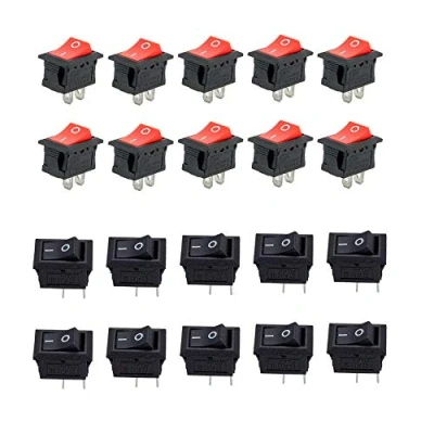Bild av CESFONJER Mini båtbrytare, 2 positioner båtvippströmbrytare kit, bil instrumentbräda lastbil RV ATV hem skeppsknapp AC 125 V/10 A 250 V/6 (röd 10 P svart P) paket med 20