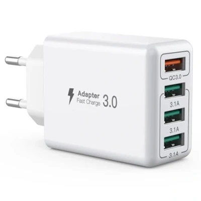 Bild av USB laddare, 4 portars laddningsadapter med 33 W Smart QC 3.0 snabbladdare multiportladdare kompatibel iPhone 12/13/14/15/16/Samsung Galaxy S22/S23/24/Xiaomi/OPPO/Huawei