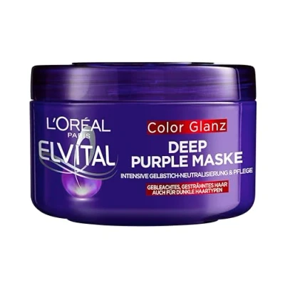 Bild av L&#039;Oréal Paris Elvital hårmask för blont, slingat, grått hår, neutraliserar gula nyanser, färgglans lila djup mask mot gul nyans, 1 x 250 ml