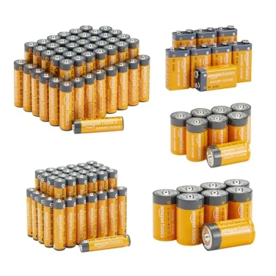 Bild av Amazon Basics Alkaliska batterier, supervärdepaket, 48 AA + 36 AAA 8 C D 8/9 Volt, 108 pack