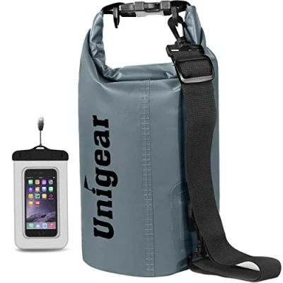 Bild av Unigear Dry Bag, 2L/5L/10L/20L/30L/40L/55L, vattentät väska, duffelväska, packsäck med mobiltelefonficka och remmar för båt kajak, fiske, forsränning, simning, camping snowboard