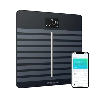 Bild av Withings Kroppskardio premium Wi Fi kroppskomposition smart skala, spårar hjärthälsa, vaskulär ålder, BMI, fett, muskel och benmassa, vatten%, digital badrumsvåg svart