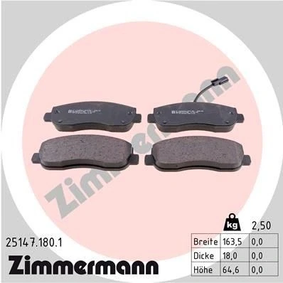 Bild av ZIMMERMANN 25147.180.1 Jeu de plaquettes frein contact signal d&#039;usure inclus la photo correspond au contenu livraison