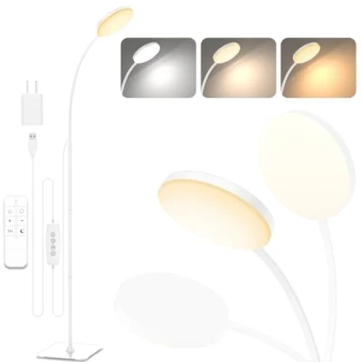 Bild av Mojimdo golvlampa med fjärrkontroll, [3 färger &amp; 10 ljusstyrkor] Slim LED läslampa stående, dimbar justerbar flexibel för barnrum, kontor, vardagsrum, hörn sängbordslampa
