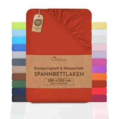Bild av NatureMark Basic resårsäng och vattensäng resårlakan 200 x 220 cm 40 dra på lakan 100 % bomull, roströd