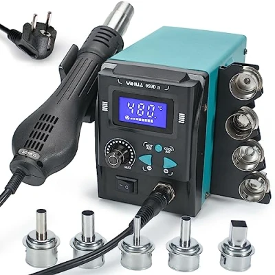 Bild av YIHUA 959D II varmluftssvetsstation för SMD svetsning och avlödning med LCD skärm, snabbbytesändare, automatisk start/stopp, temperatur justerbar luftvolym (EU plug)