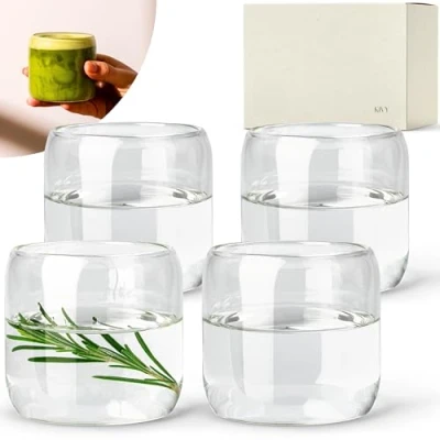 Bild av KIVY Glasögonset [4 x 240 ml] tillverkade av högkvalitativt borosilikatglas dricksglas i set, moderna glas aesthetic vattenglas litet diskmaskinssäkra