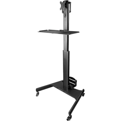 Bild av StarTech.com mobil arbetsstationsvagn med skärmmontering, CPU/PC hållare, tangentbordsbricka ergonomisk höjdjusterbar stationär datorvagn rullande stående arbetsstation på hjul (WKSTNCART)