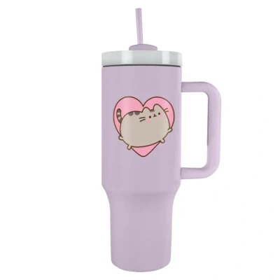 Bild av Pyramid International Pusheen Heart 1200 ml tumlare med sugrör och lock, avancerad dubbelväggs vakuumisolering, håller kylan upp till 11 timmar, varm 7 BPA fri
