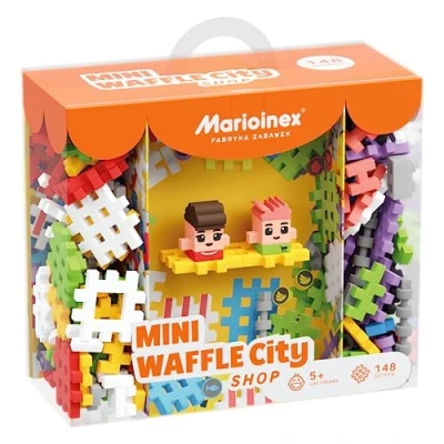 Bild av Marioinex Byggstenar Mini Waffle City Shop 148 stycken 2 Figurer Konstruktionsspel Våffelbyggstenar Våffelblock Insteckklossar
