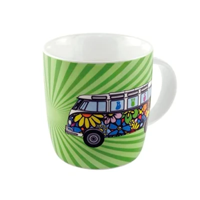 Bild av BRISA VW Collection Volkswagen stor keramik kaffe te cappuccino mugg kopp i T1 bussdesign (370 ml/13,7 oz/Love Bus/grön)