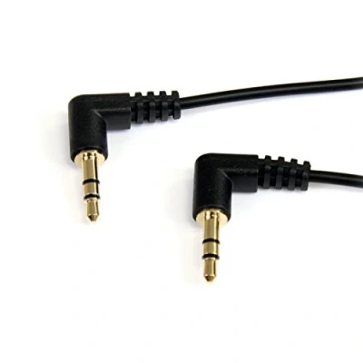Bild av StarTech.com 3,5 mm (1 fot) högervinkel ljudkabel smal rät vinkel hane/hane aux kabel (MU1MMS2RA)
