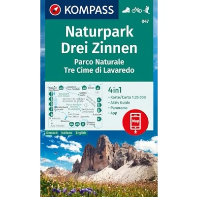Bild av 047 naturpark drei zinnen: 4in1 Wanderkarte mit Aktiv Guide und Panorama inklusive Karte zur offline Verwendung in der KOMPASS App. Fahrradfahren. Skitouren.