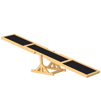 Bild av PawHut hundgunga, hundar agility gungbräda av trä, halkfri agilitetsramp för under 30 kg, balans, 180 x cm gul