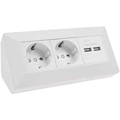 Bild av ChiliTec Grenuttag hörnuttag 2 vägs uttag 230 V x USB A 3,1 struktur understruktur montering för kök kontor verkstad matt vit