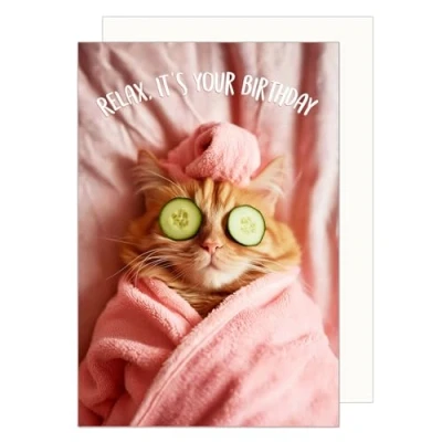 Bild av Edition Seidel Premium födelsedagskort med kuvert. Gratulationskort djur kort billet födelsedag avkoppling, det är din man kvinna katt wellness rolig humor (G3562 SW024)