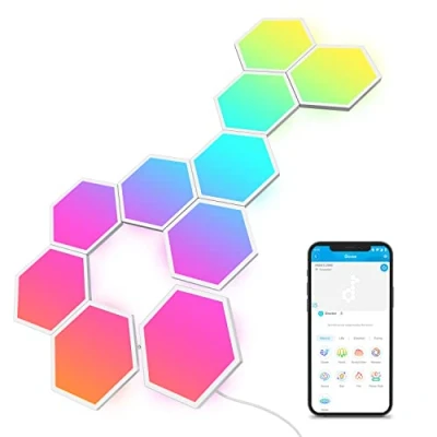 Bild av Govee Glide Hexa LED ljuspaneler, WiFi RGBIC, hexagon vägglampor, kan styras via Alexa och Google Assistant, gör det själv design, musiksynkronisering, appstyrning, för gaming dekoration, 10 paneler