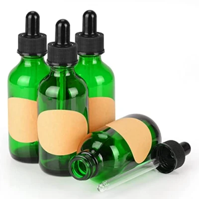 Bild av stonylab Glas Droppflaska 4 Pack, Tom Glasflaska med Konglasdroppare, Inre Propp och Etikett för Eteriska Oljor, Aromaterapidofter (60 ml, Grönt)