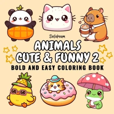 Bild av Animals Cute &amp; Funny 2: Bold and Easy Coloring Book for Kids Adults, 35 Relaxing Stress Relief Illustrations